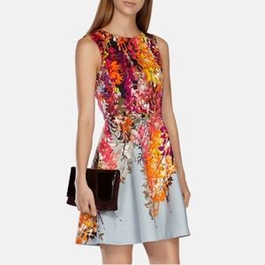 Karen Millen Oriental Floral Print Fit and Flare Dress.